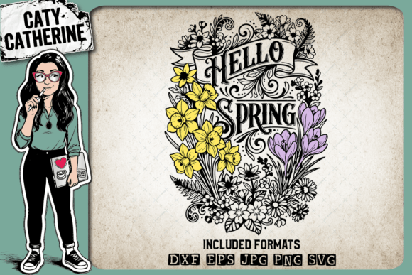 Hello Spring Vintage Floral Quote