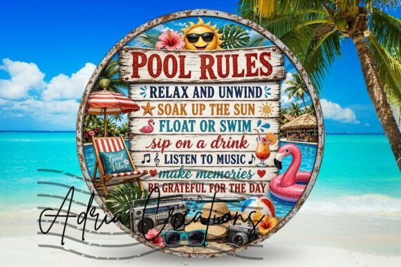 Pool Rules Door Sign, Wreath Quote Png